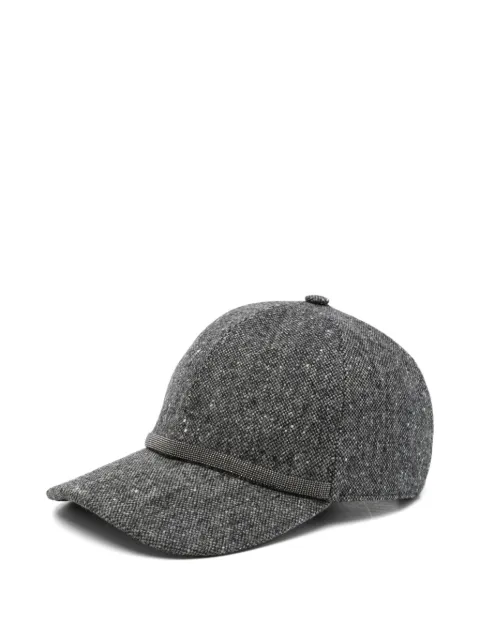 Brunello Cucinelli Monili-embellished tweed baseball cap