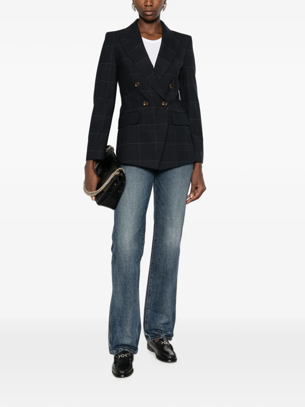 Marella Mellefedra geruite blazer met dubbele rij knopen Blauw