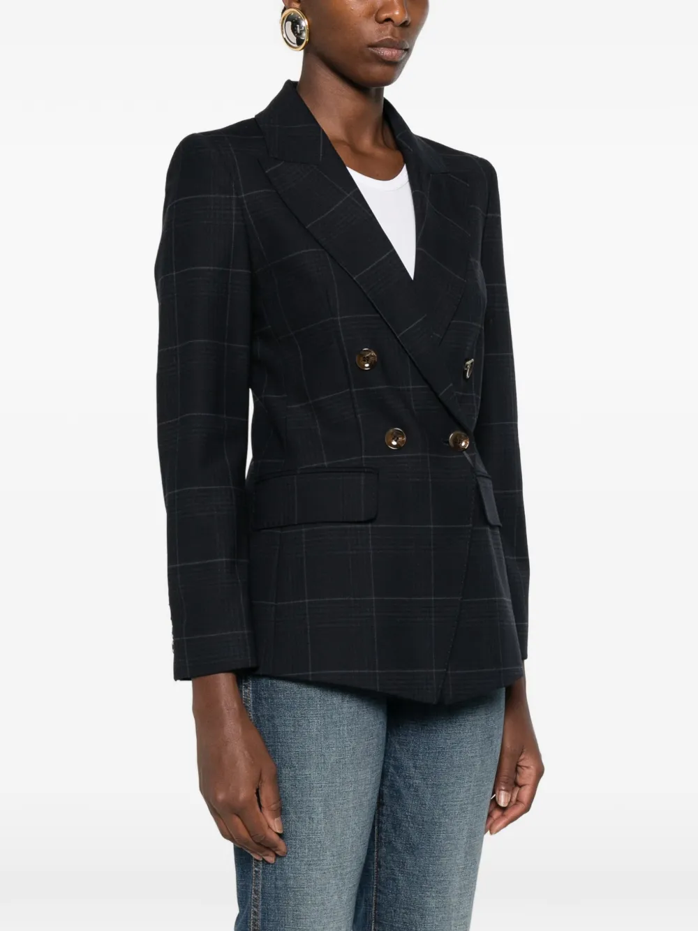 Marella Mellefedra geruite blazer met dubbele rij knopen Blauw