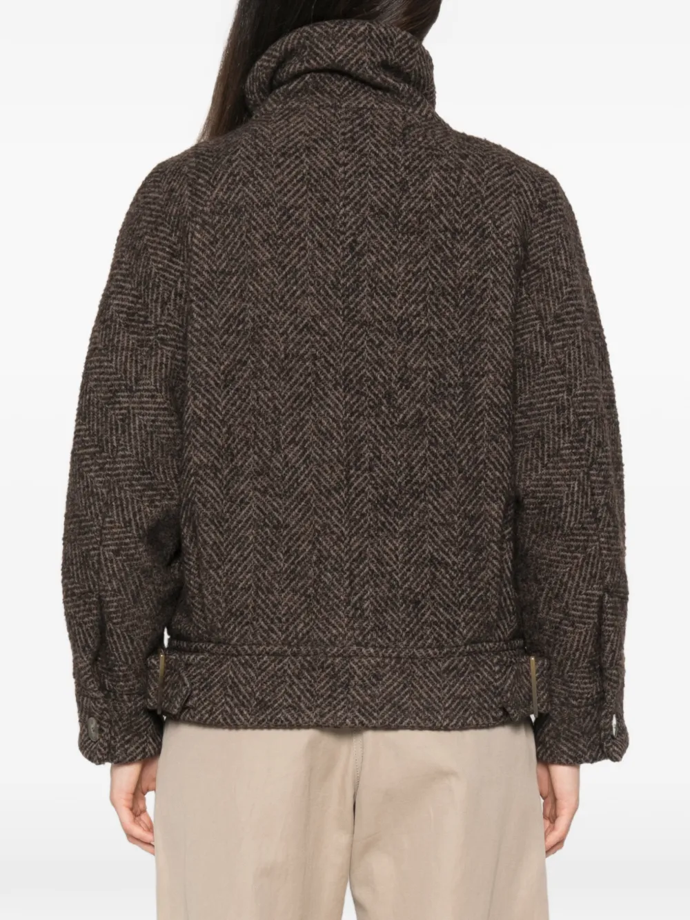 Marella Mlslana jack met visgraatpatroon en ritssluiting Bruin