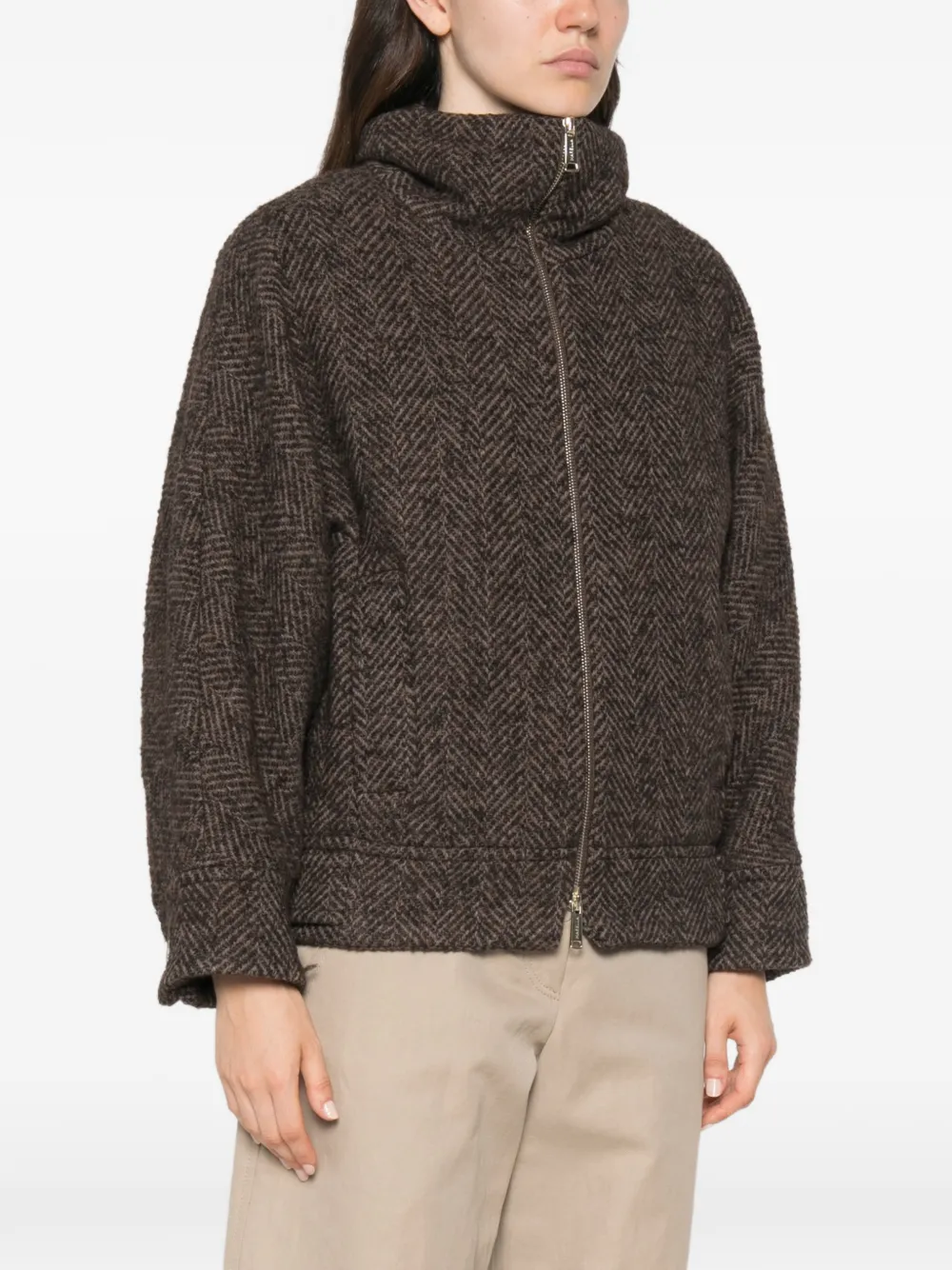 Marella Mlslana jack met visgraatpatroon en ritssluiting Bruin