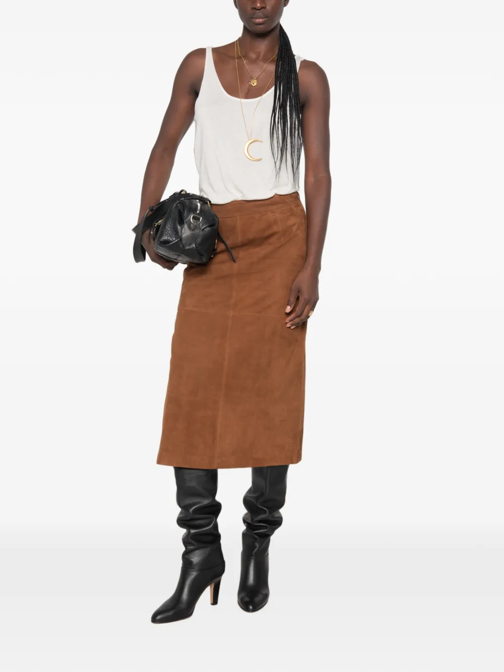 Marella Suède midi-rok Bruin