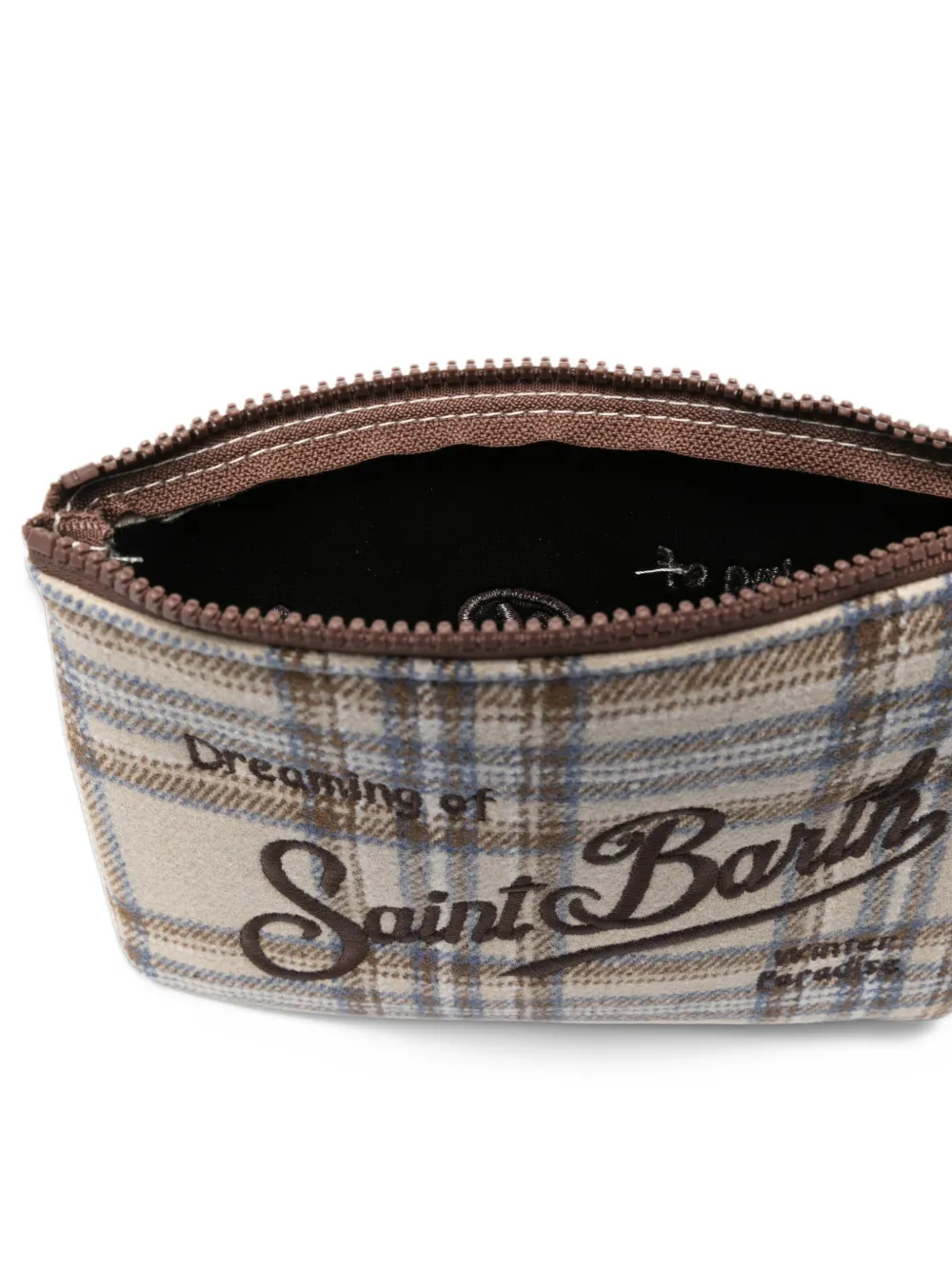 MC2 Saint Barth Aline check-pattern logo-embroidered clutch bag Beige