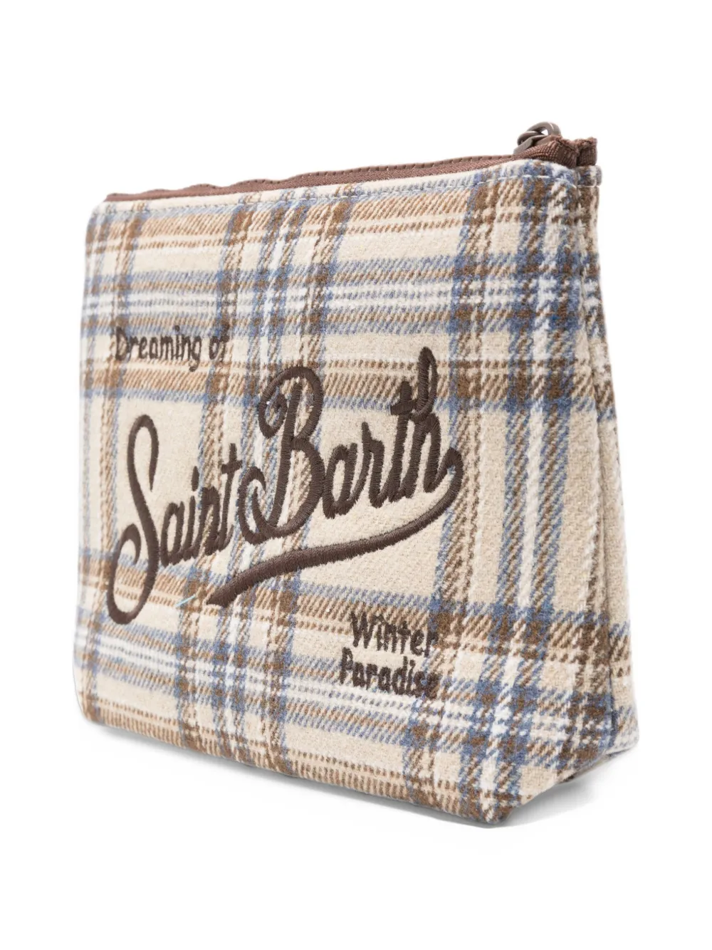 MC2 Saint Barth Aline check-pattern logo-embroidered clutch bag Beige