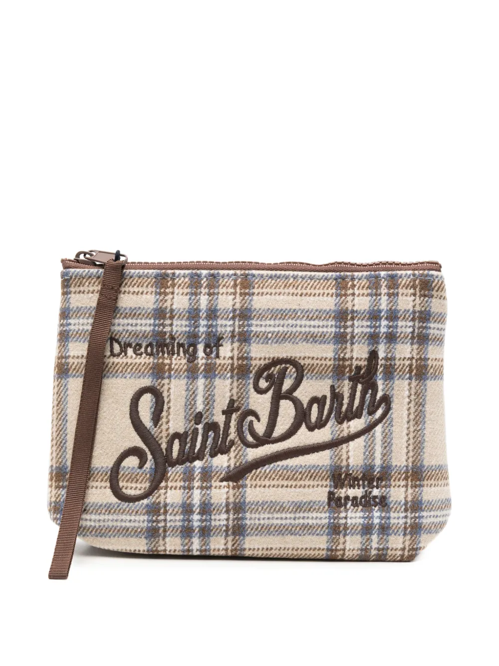 MC2 Saint Barth Aline check-pattern logo-embroidered clutch bag Beige
