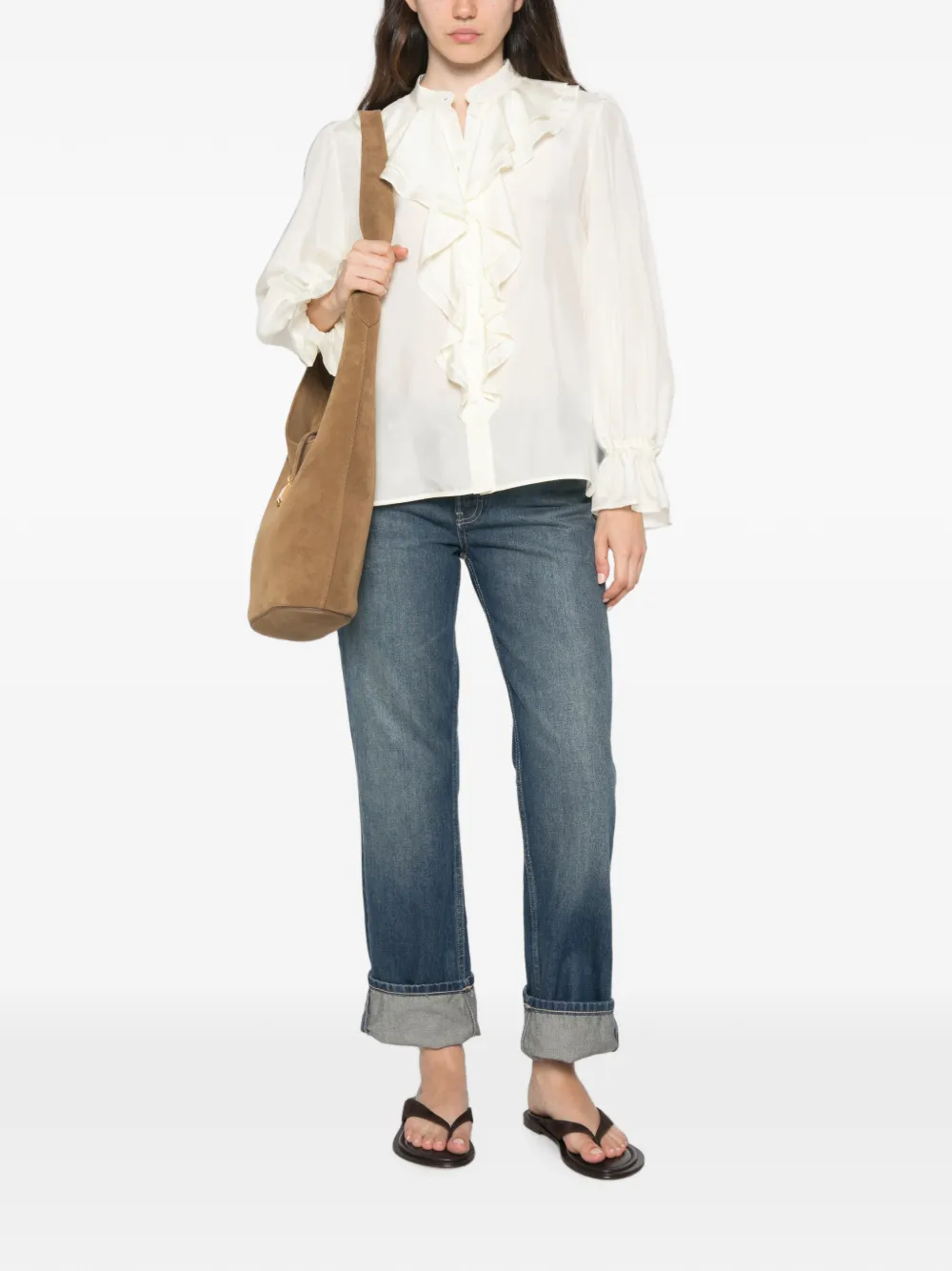 Marella Blouse met ruches en knopen Beige