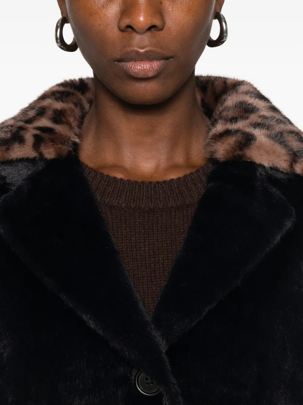 Betta Corradi leopard-print collar faux-fur coat Blauw