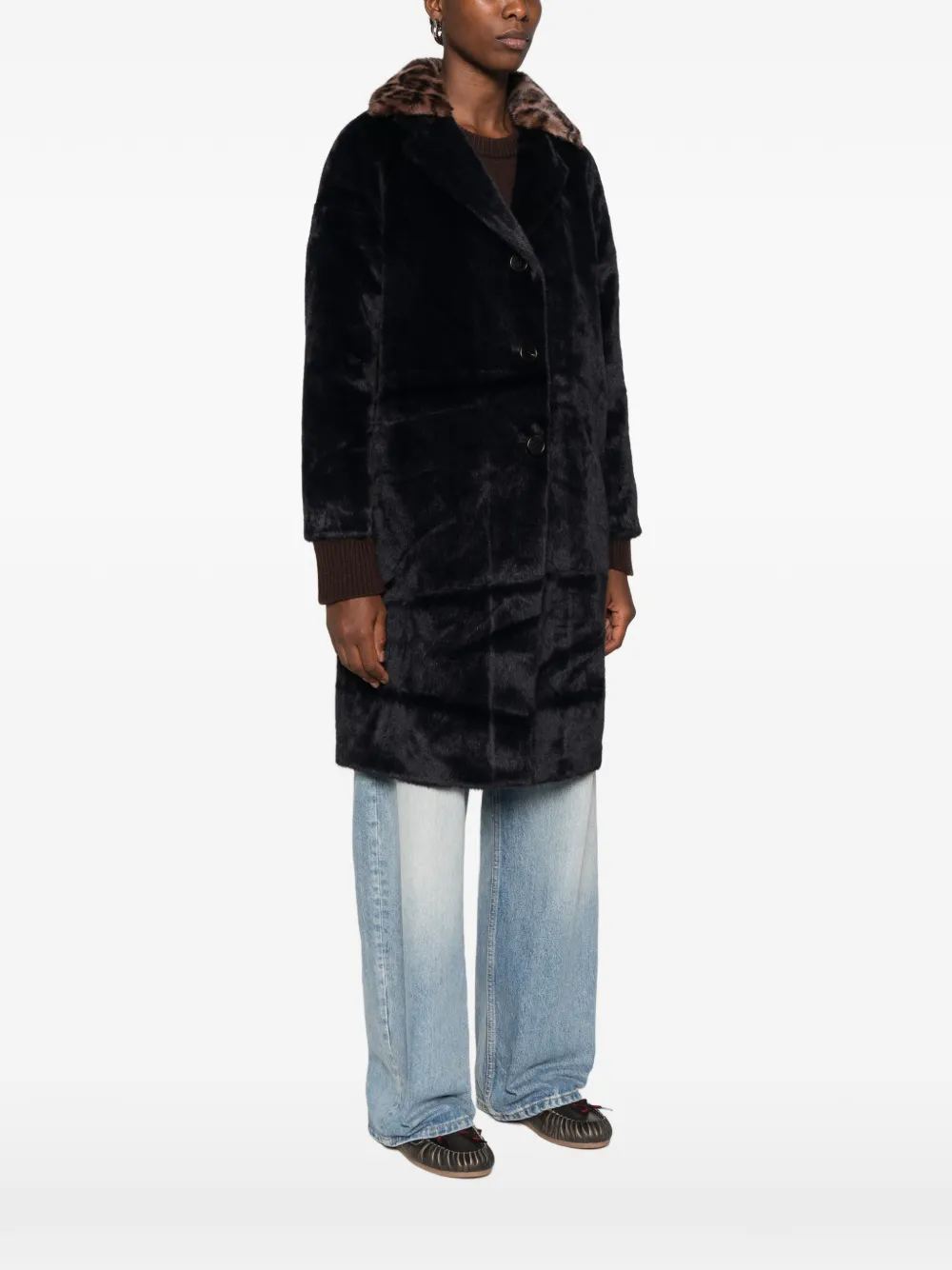 Betta Corradi leopard-print collar faux-fur coat Blauw