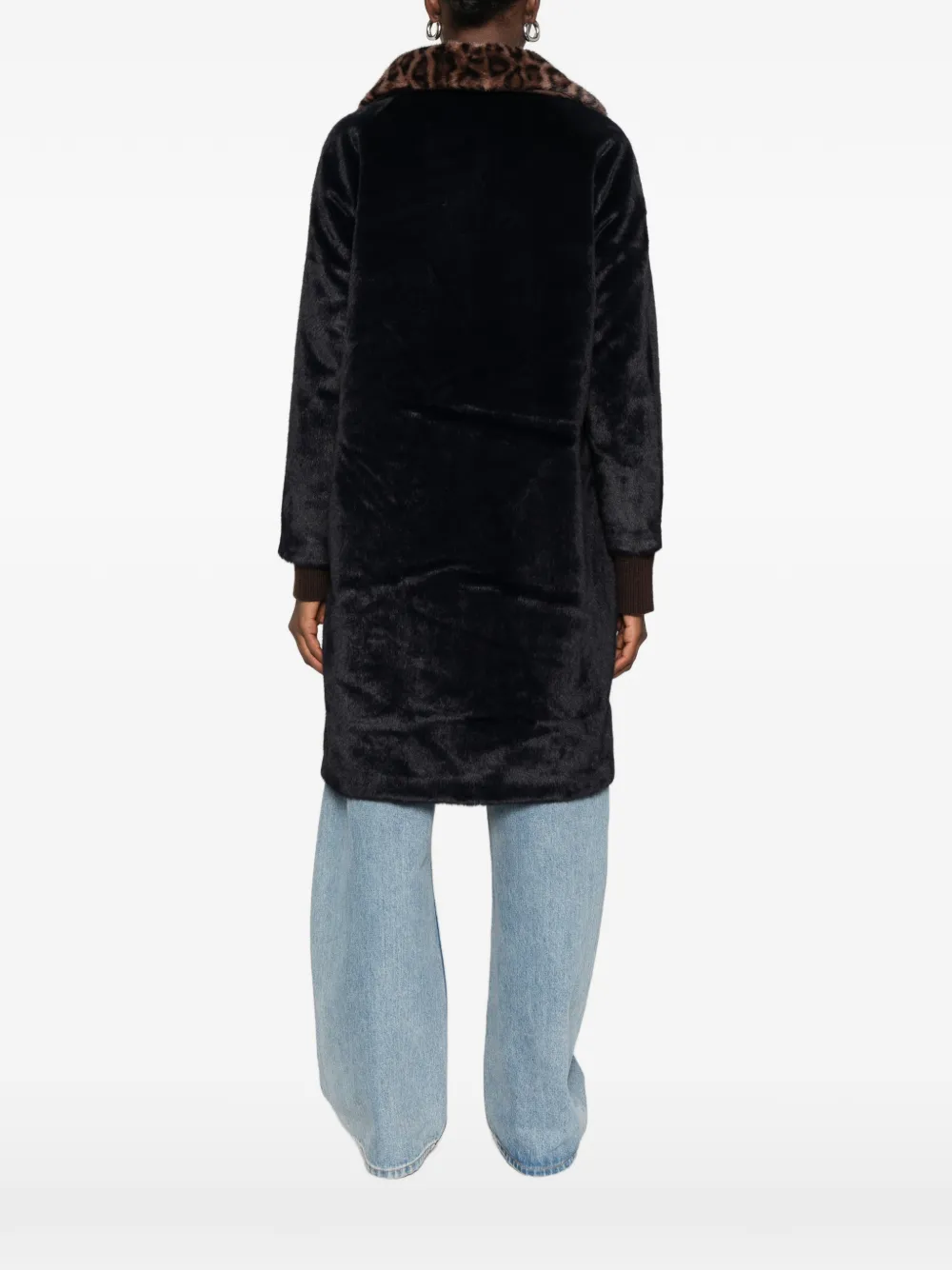 Betta Corradi leopard-print collar faux-fur coat Blauw