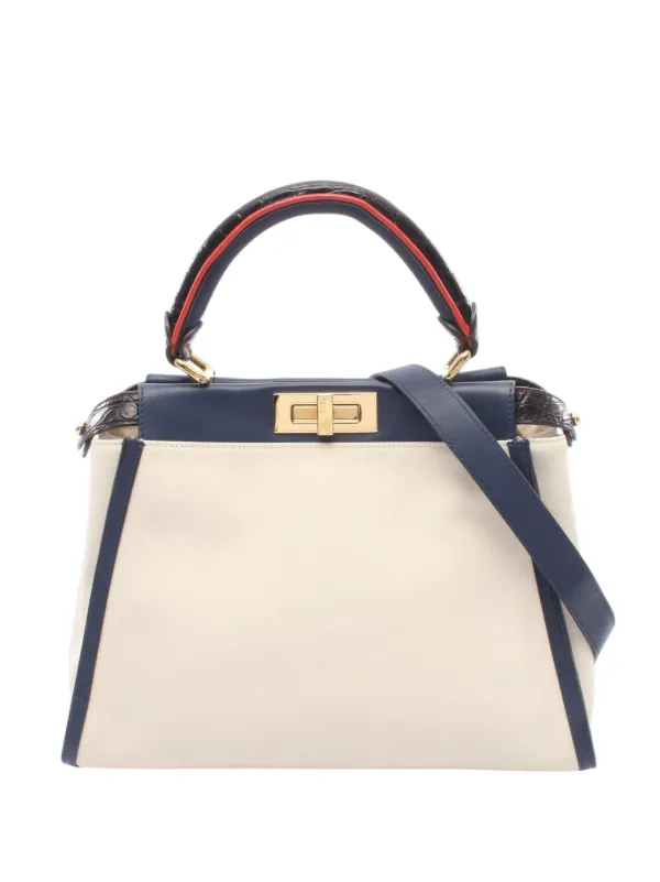 Fendi Pre-owned 2010-2026 Medium Canvas Peekaboo Iconic Satchel in Neutrals