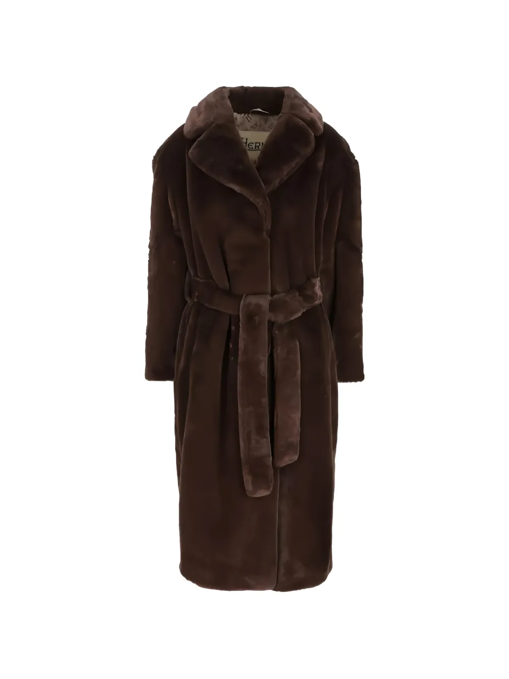 Herno Belted Faux-fur Coat In Brown