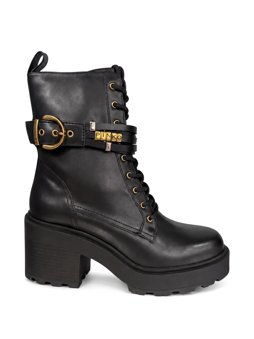 PINKO buckle-strap lace-up ankle boots Zwart