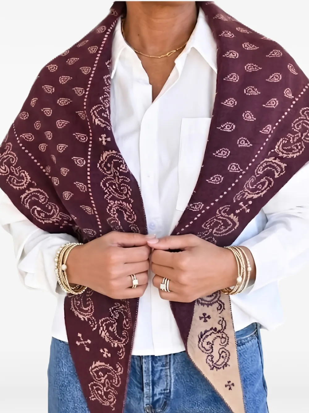 Guest In Residence paisley-print leather-trimmed scarf - Rosso