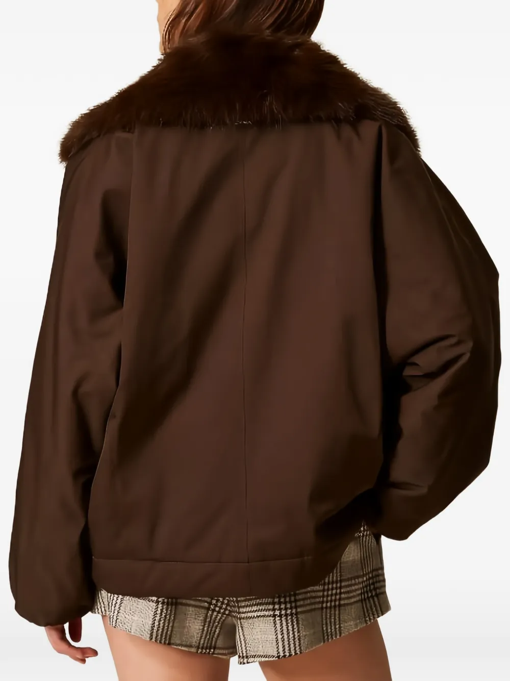 TWINSET Button-up jack met kraag van imitatiebont Bruin