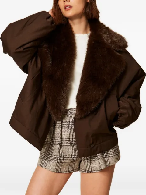 TWINSET gabardine jacket with faux fur collar