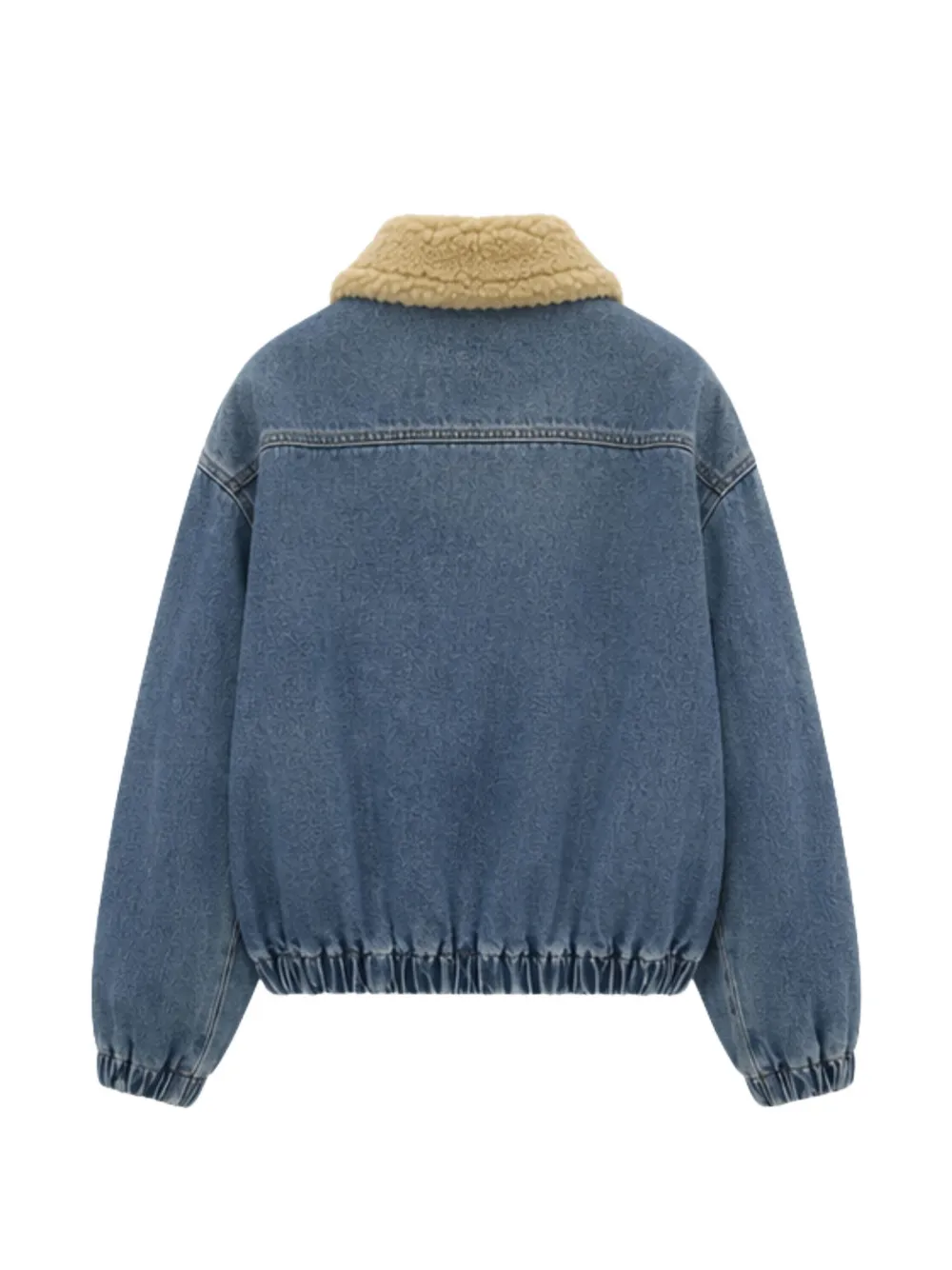 Miu Denim jack met lammy kraag en logo-patch Blauw