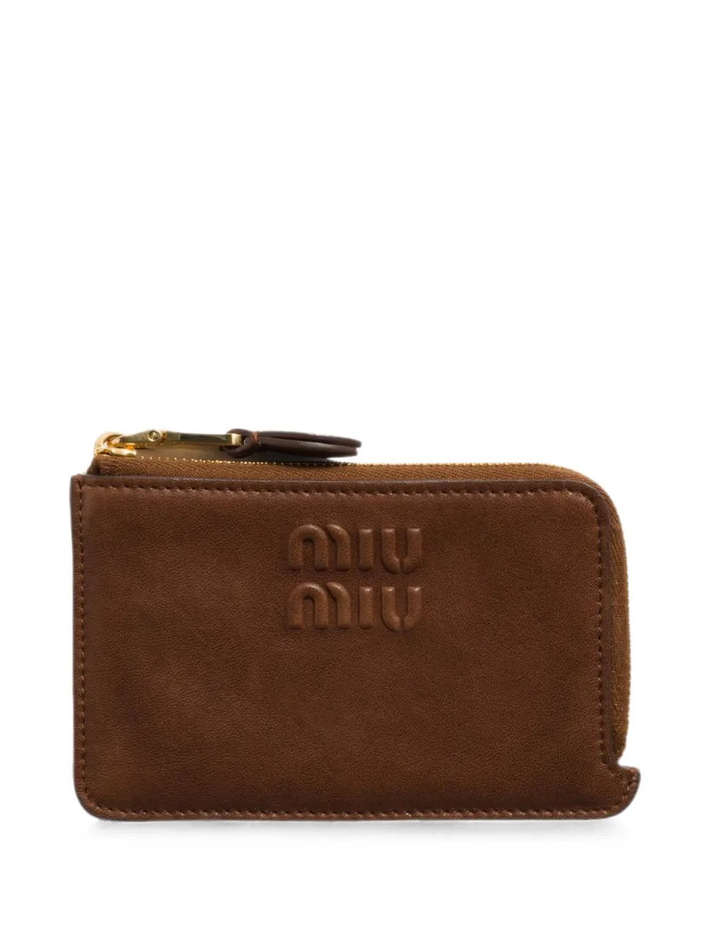 Miu Miu Portafoglio in pelle con logo goffrato - Marrone