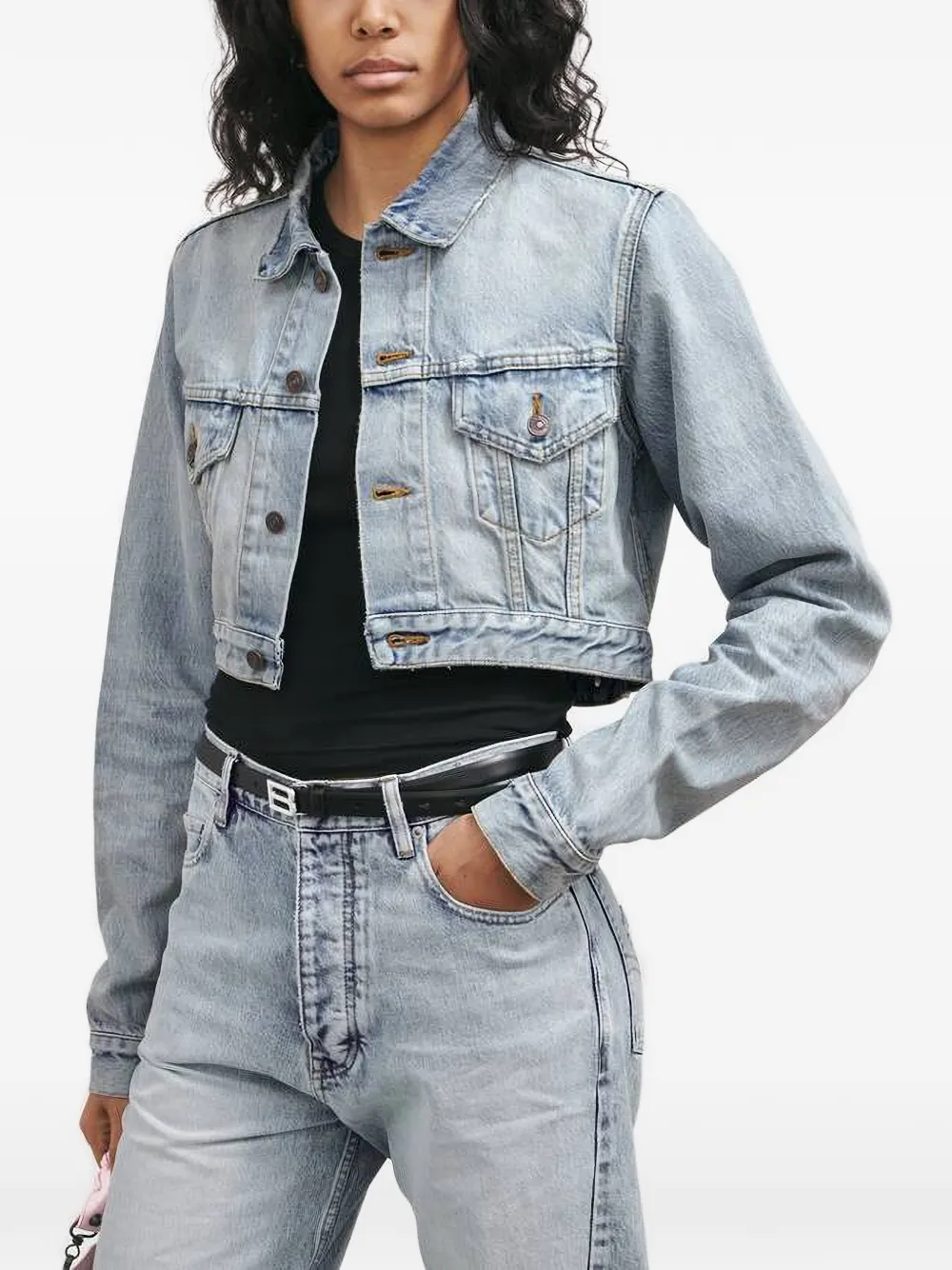 Balenciaga Button-up denim jack Blauw