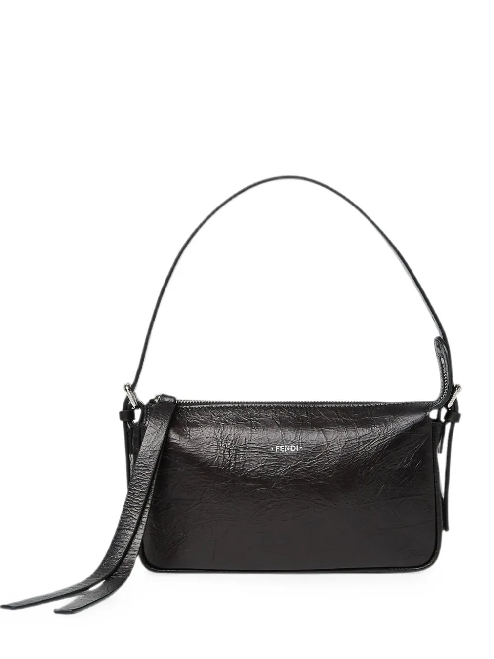 FENDI small Zip Top crinkled-leather shoulder bag - Schwarz