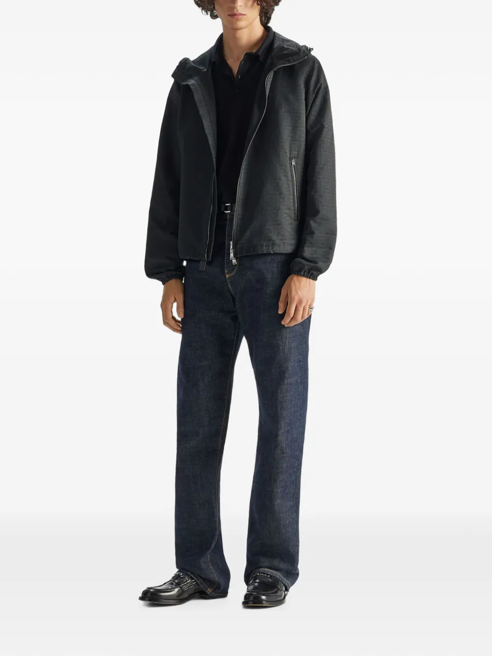 FENDI FF jack met logo-jacquard en capuchon Zwart