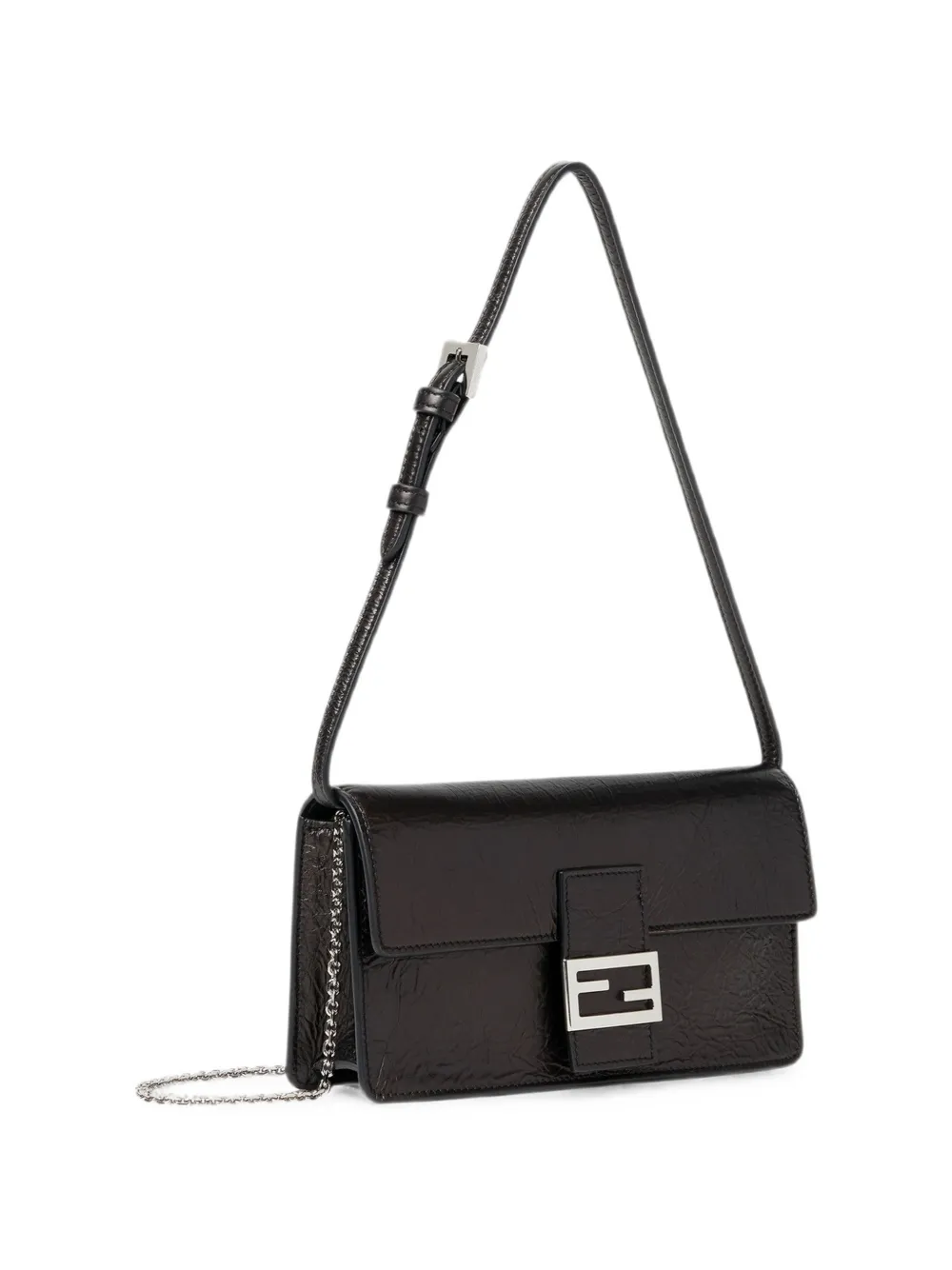 FENDI Tuve leren portemonnee met logo-plakkaat en ketting Zwart