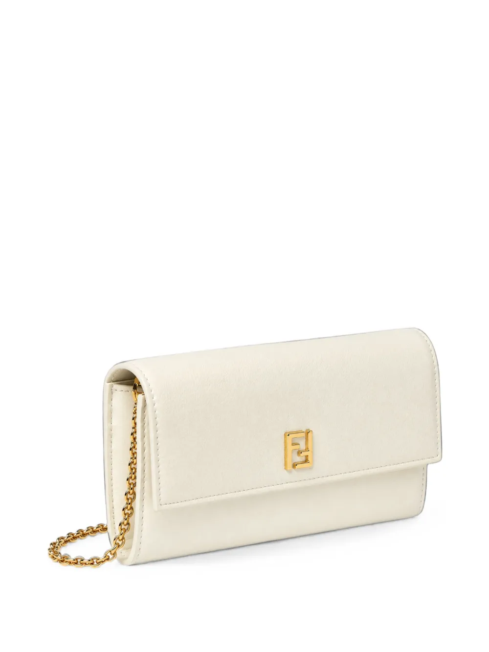 FENDI Continental leren portemonnee met ketting en FF-logo Beige