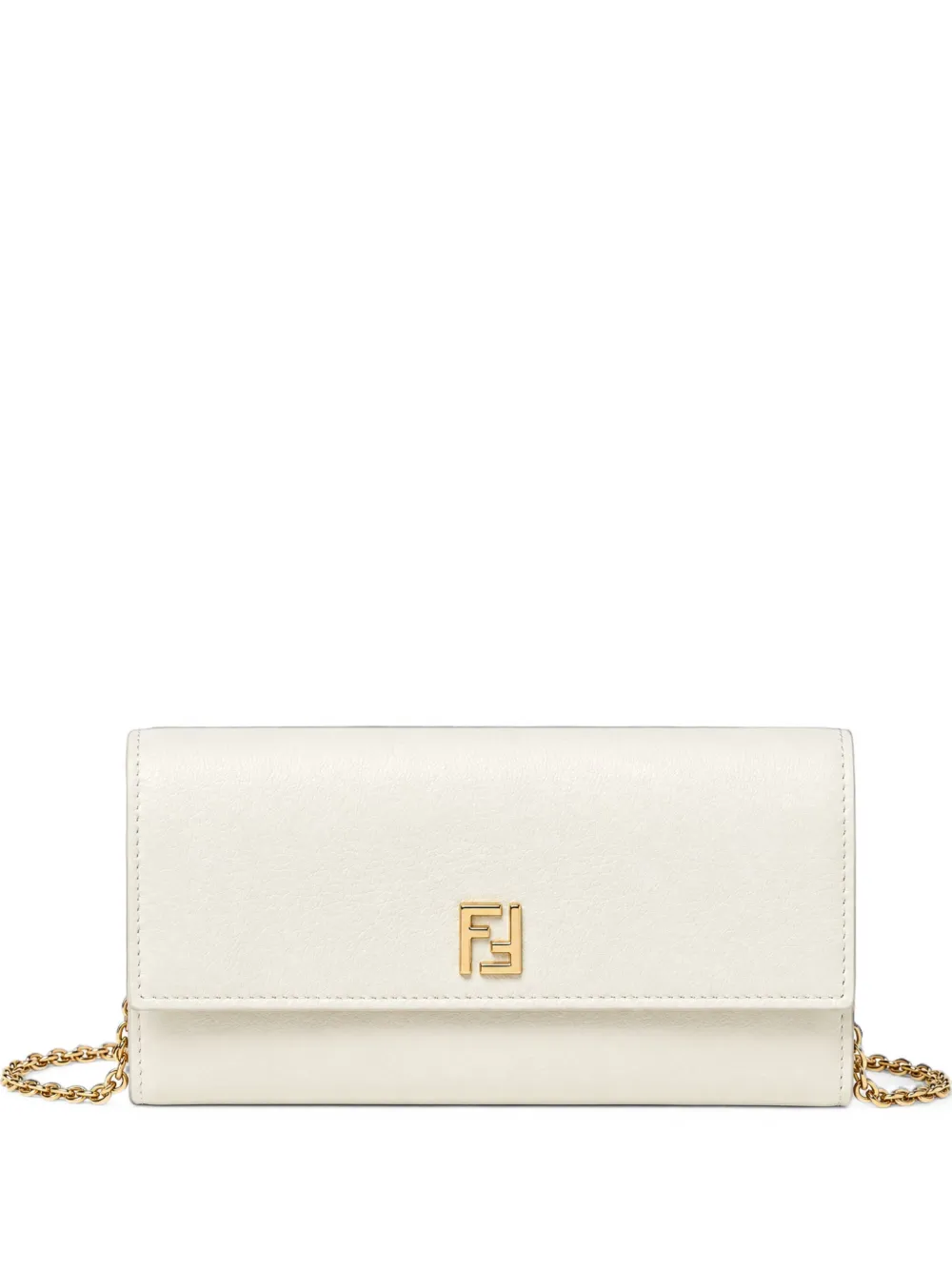 FENDI Portafoglio continental in pelle con catena e logo FF - Toni neutri