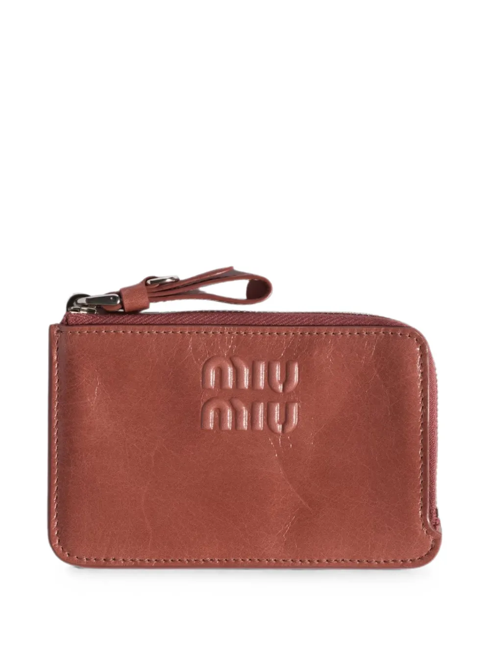 Miu Miu embossed-logo leather card holder - Rosa