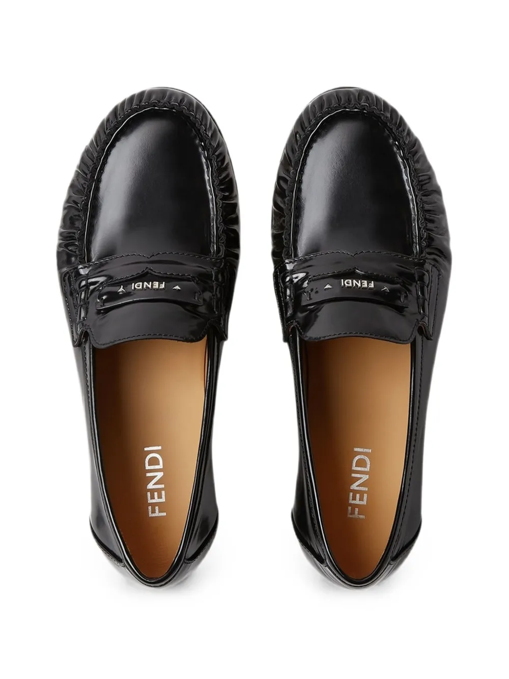 FENDI Scrunch ruched leather loafers Zwart