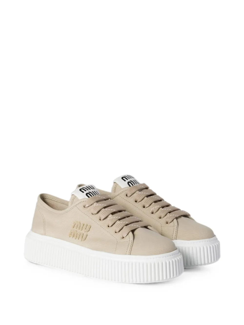 Miu logo-embroidered platform sneakers Beige