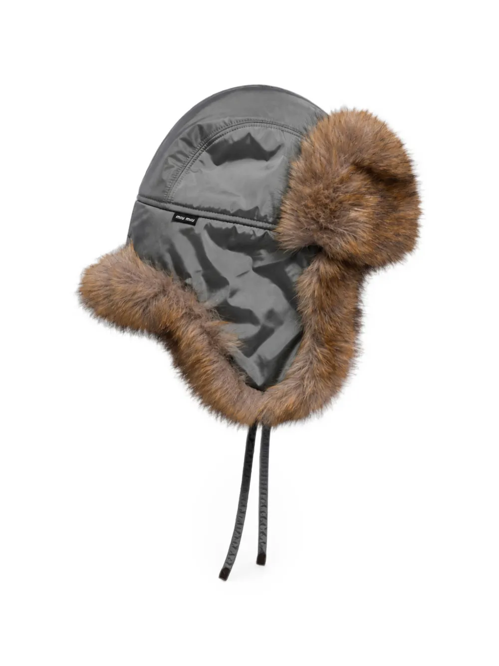 Miu Miu technical fabric and faux fur trapper hat