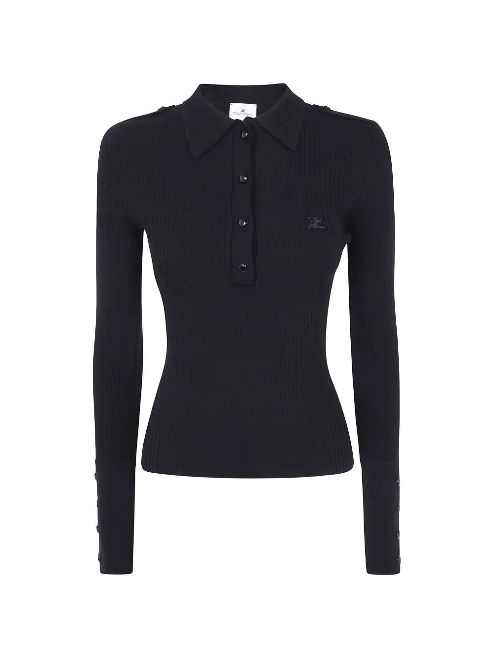 Courrèges Geripptes Poloshirt mit Logo-Patch - Schwarz