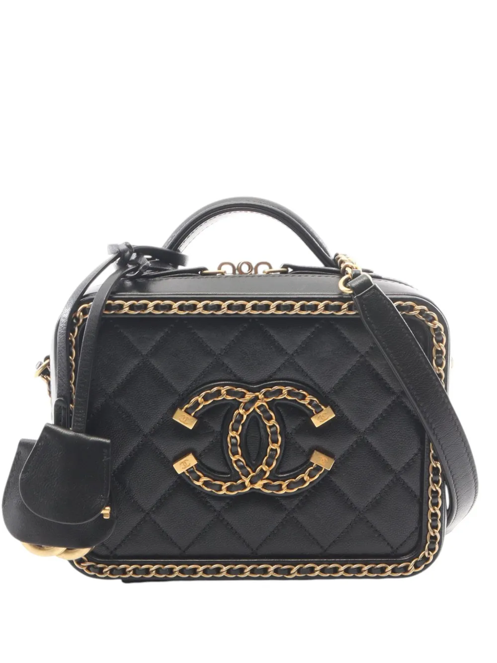 CHANEL Pre-Owned 2020 Small Lambskin CC Filigree Vanity Case satchel - Black