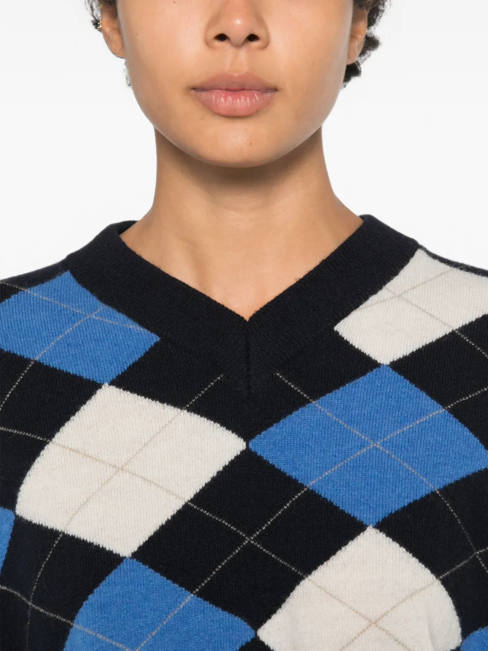 Marella Buono trui met argyle-intarsia en V-hals Blauw