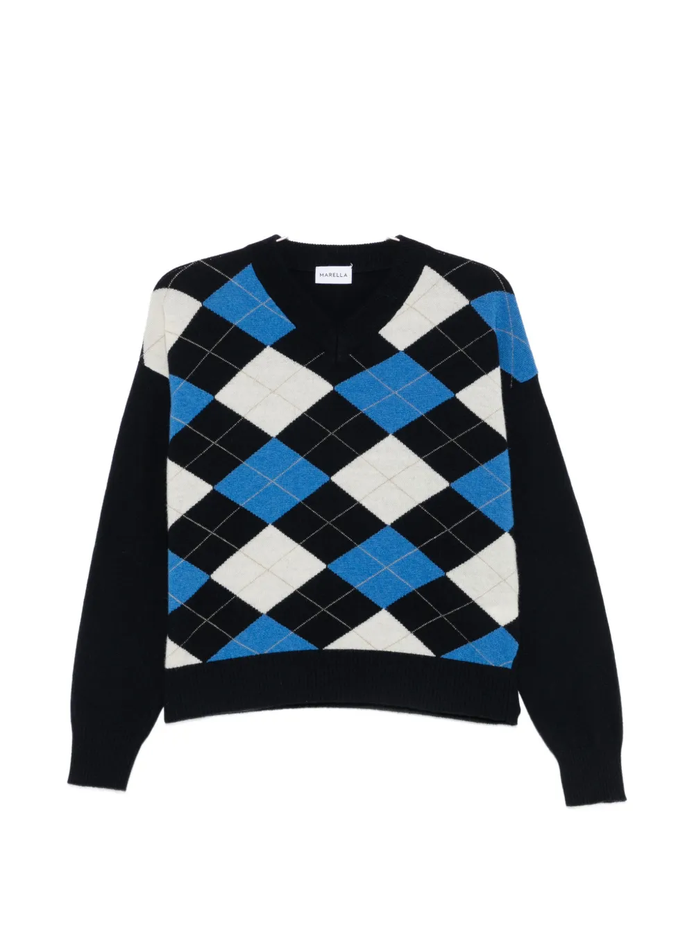 Marella Buono argyle-intarsia V-neck sweater - Blau