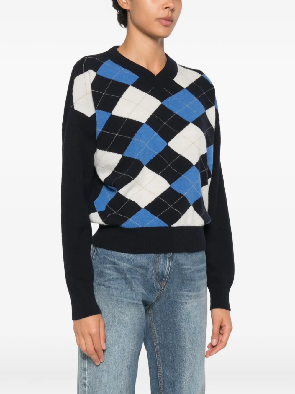 Marella Buono trui met argyle-intarsia en V-hals Blauw