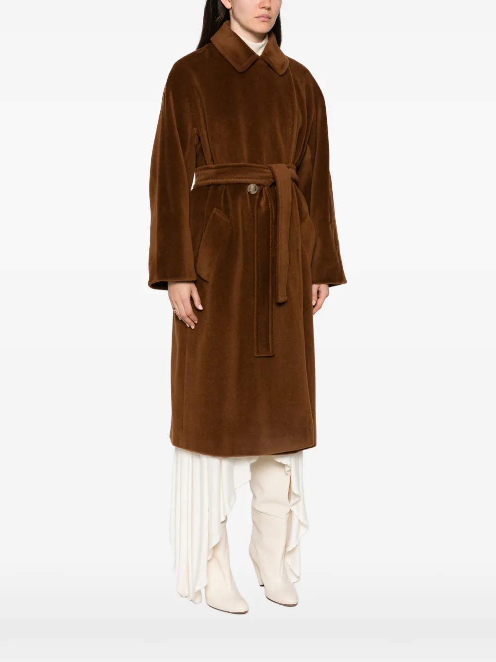 Marella belted virgin-wool coat Bruin