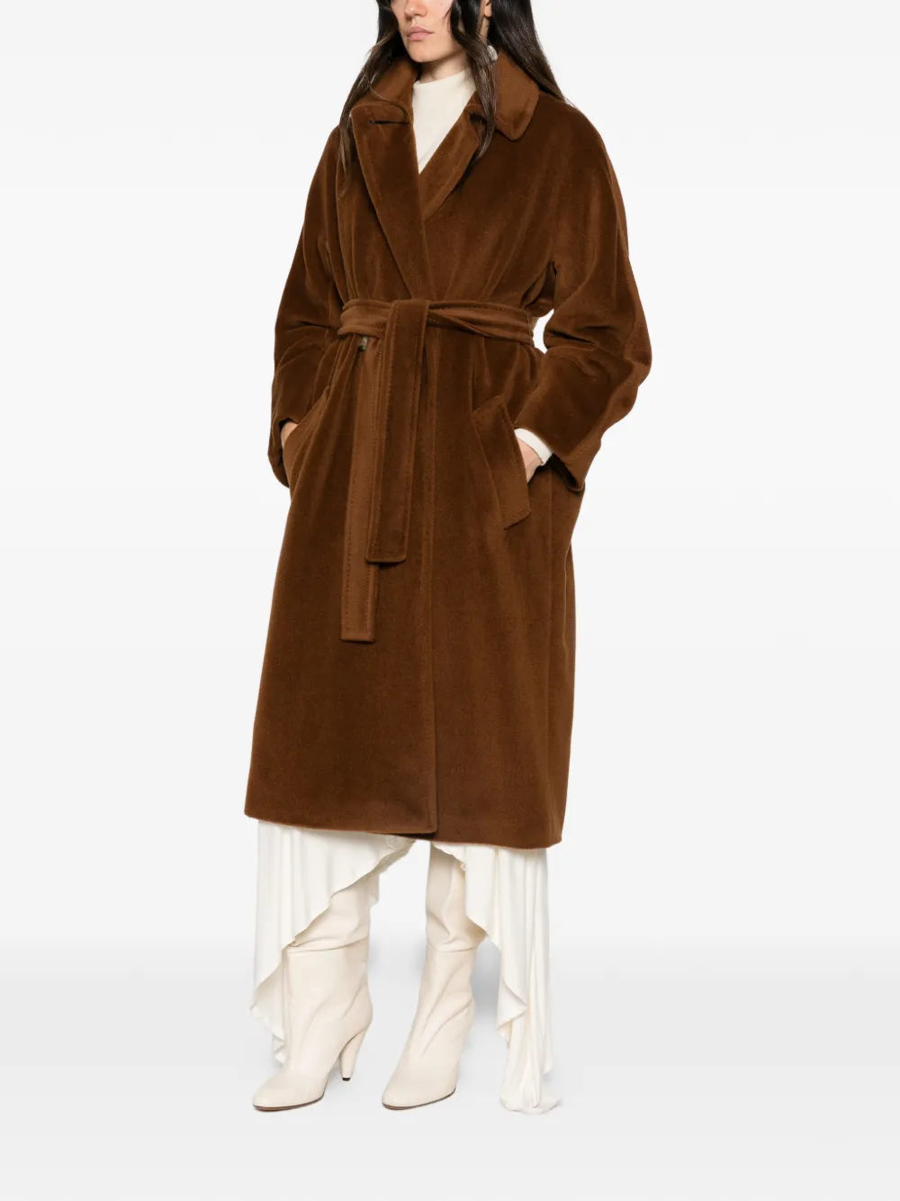 Marella belted virgin-wool coat Bruin