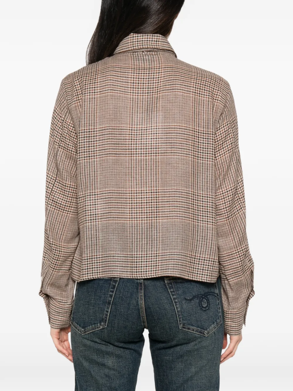 Marella Prince of Wales check tie-neck shirt Bruin