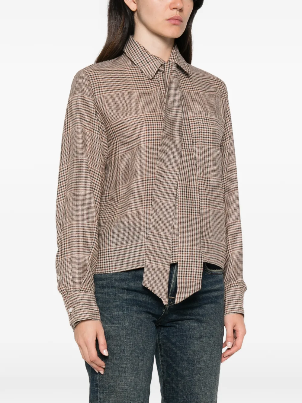 Marella Prince of Wales check tie-neck shirt Bruin