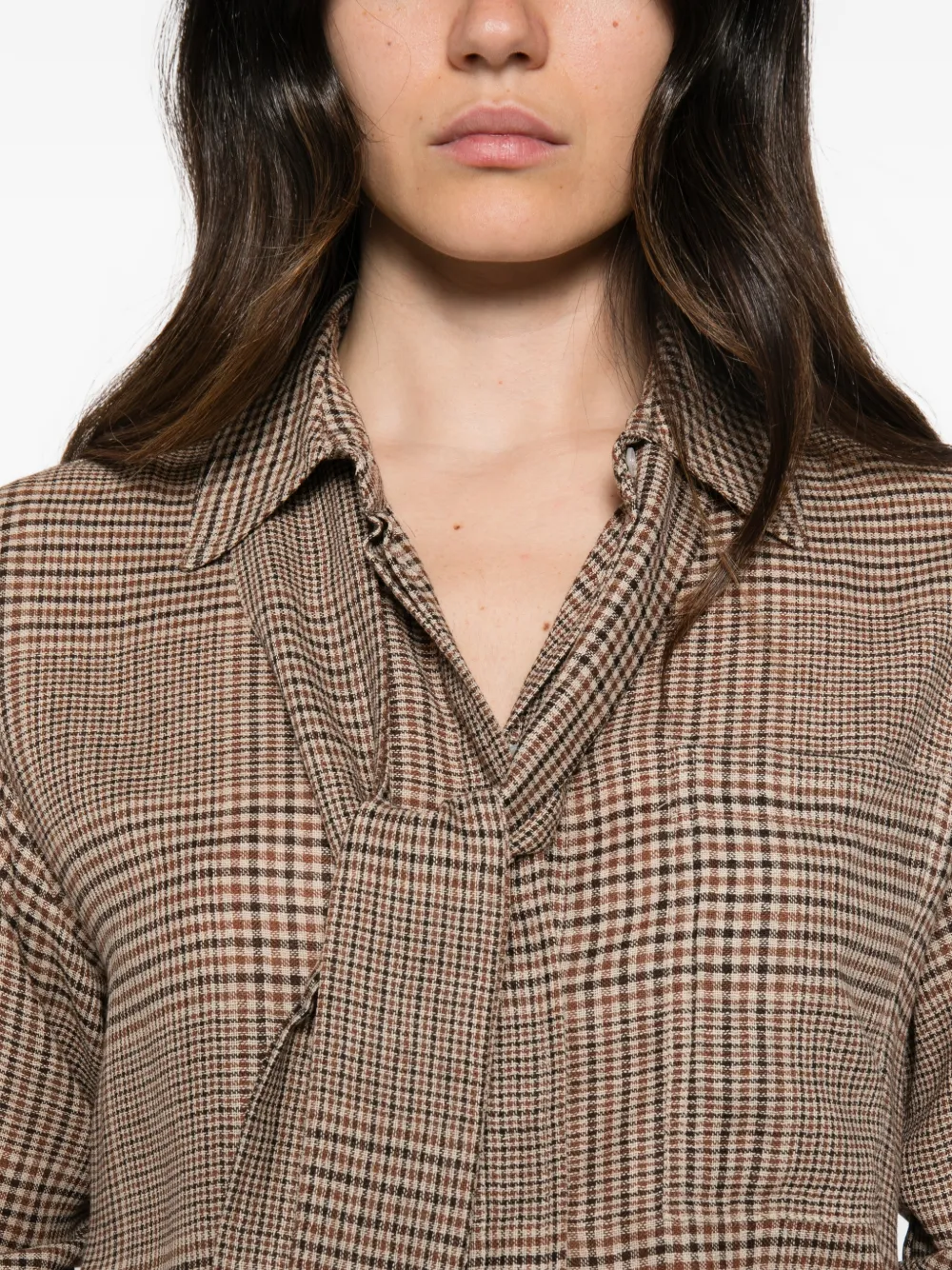 Marella Prince of Wales check tie-neck shirt Bruin