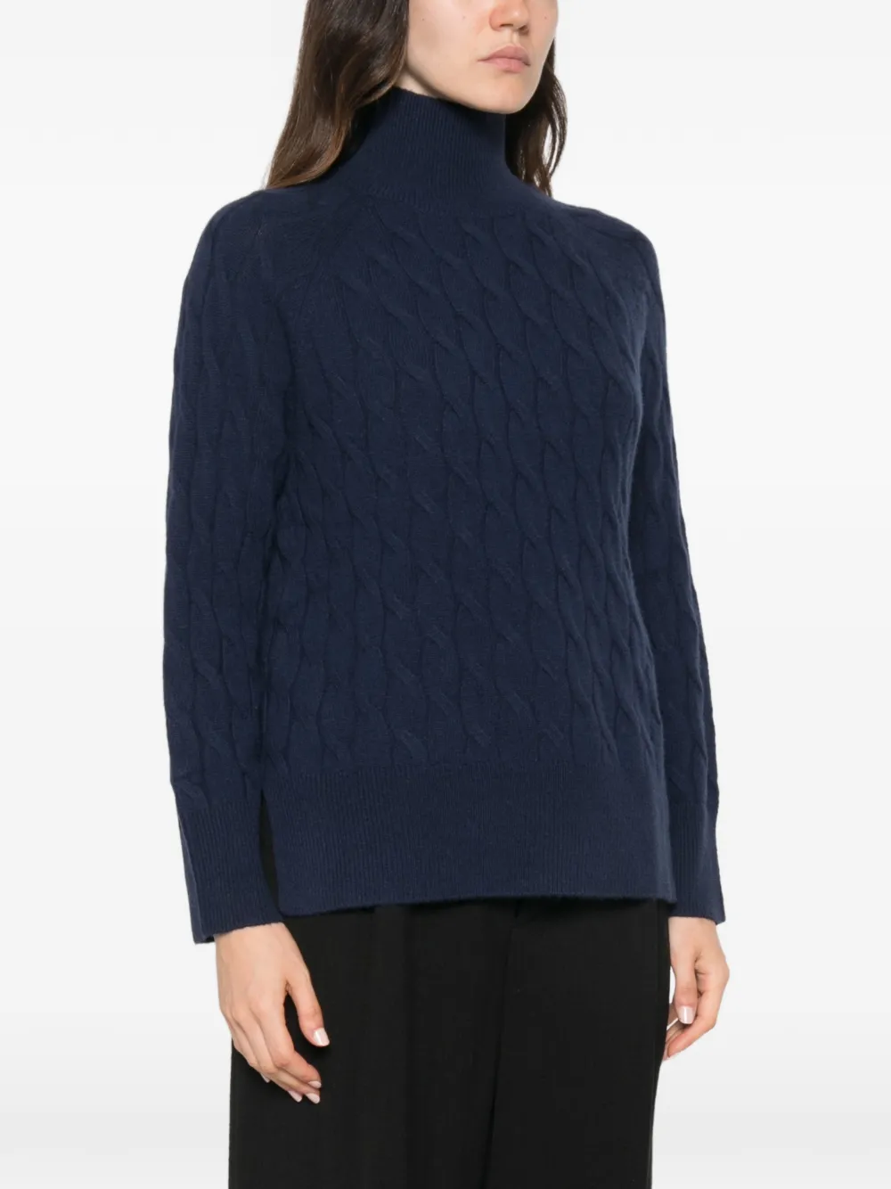 Marella Kabelgebreide trui met hoge hals Blauw