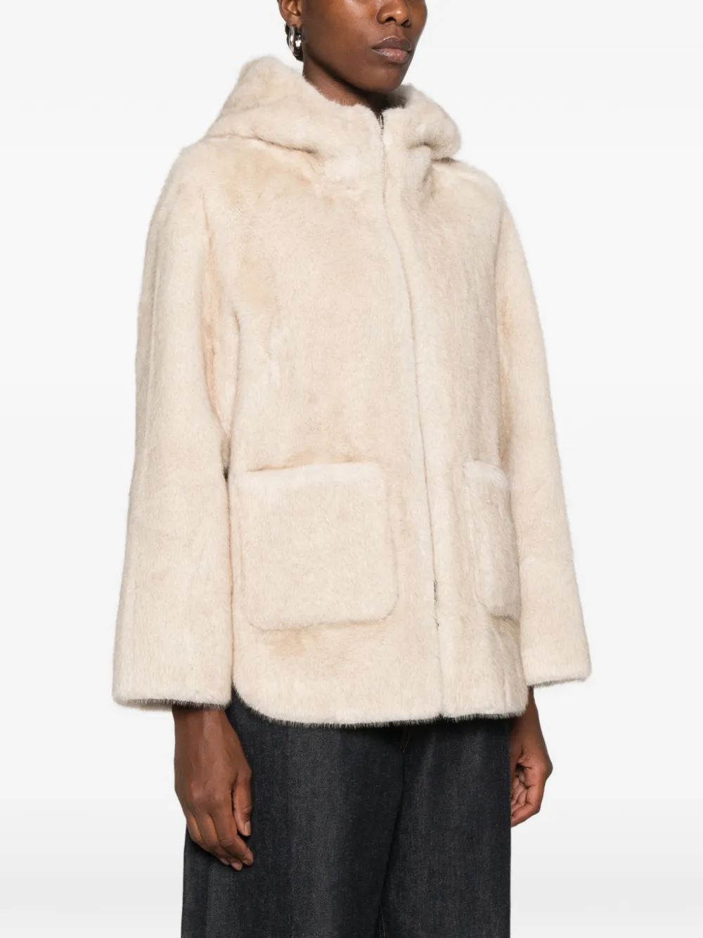 Betta Corradi faux-fur hooded jacket Beige