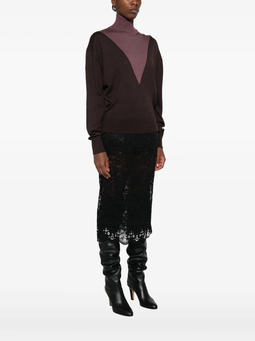 Rabanne Trui met colourblocking en hoge hals Bruin