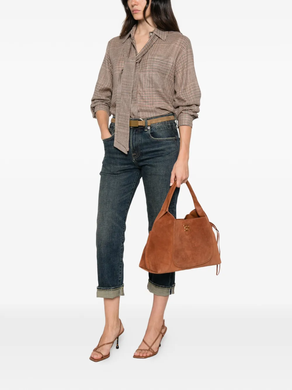 ERMANNO FIRENZE Shopper met logoplakkaat Bruin