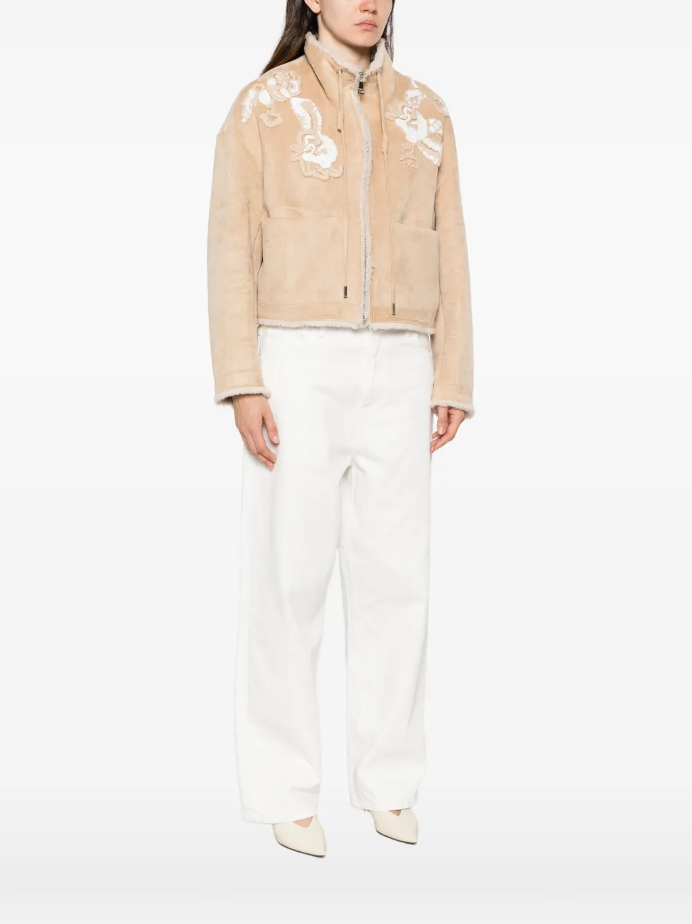 ERMANNO FIRENZE Jack met geborduurde bloemen en lammy afwerking Beige