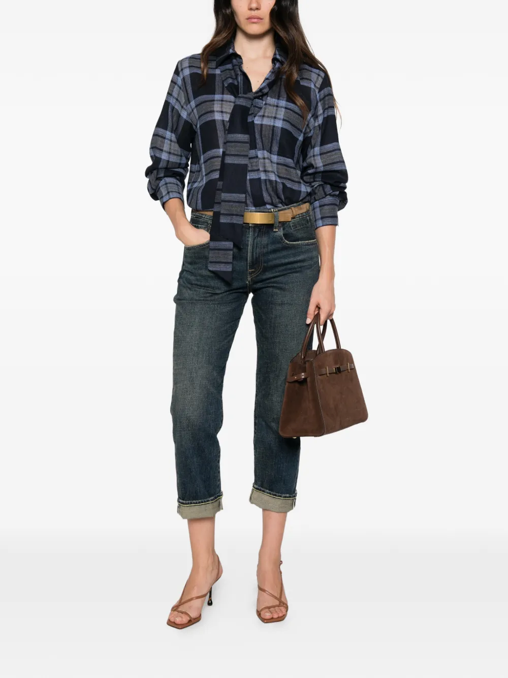 Marella Geruite blouse met gestrikte hals Blauw