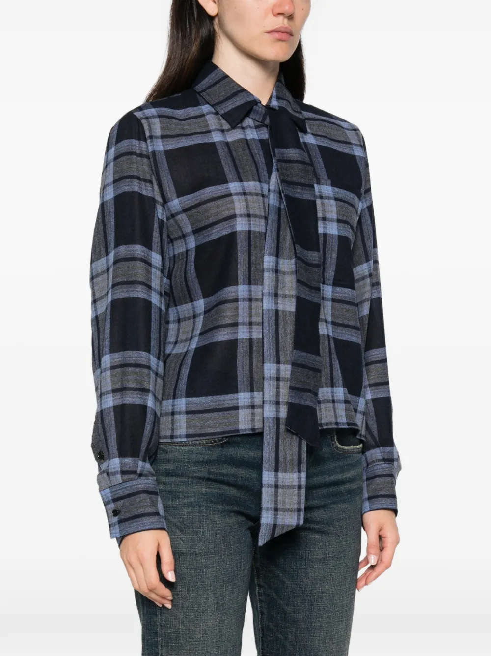 Marella Geruite blouse met gestrikte hals Blauw