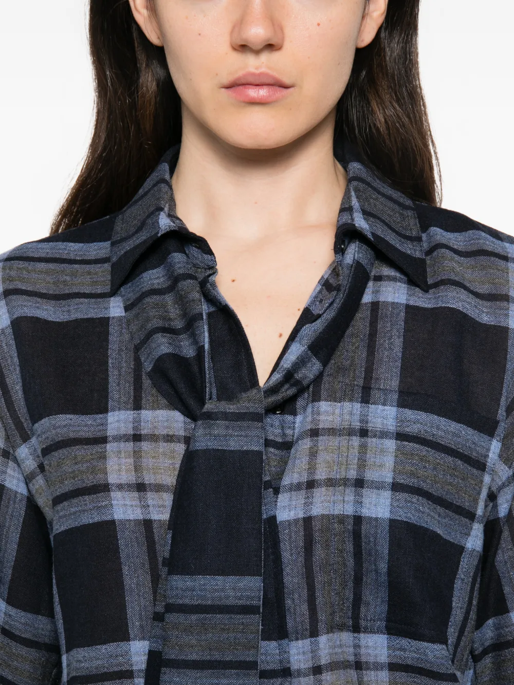Marella Geruite blouse met gestrikte hals Blauw