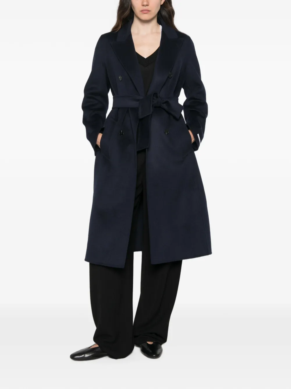 Marella Jas met ceintuur en dubbele rij knopen Blauw